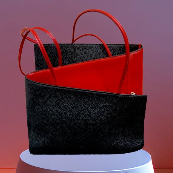 Cleo & Patek Italy Leather Zig Zag Bag Purse Black& Red - Picture 1 of 8